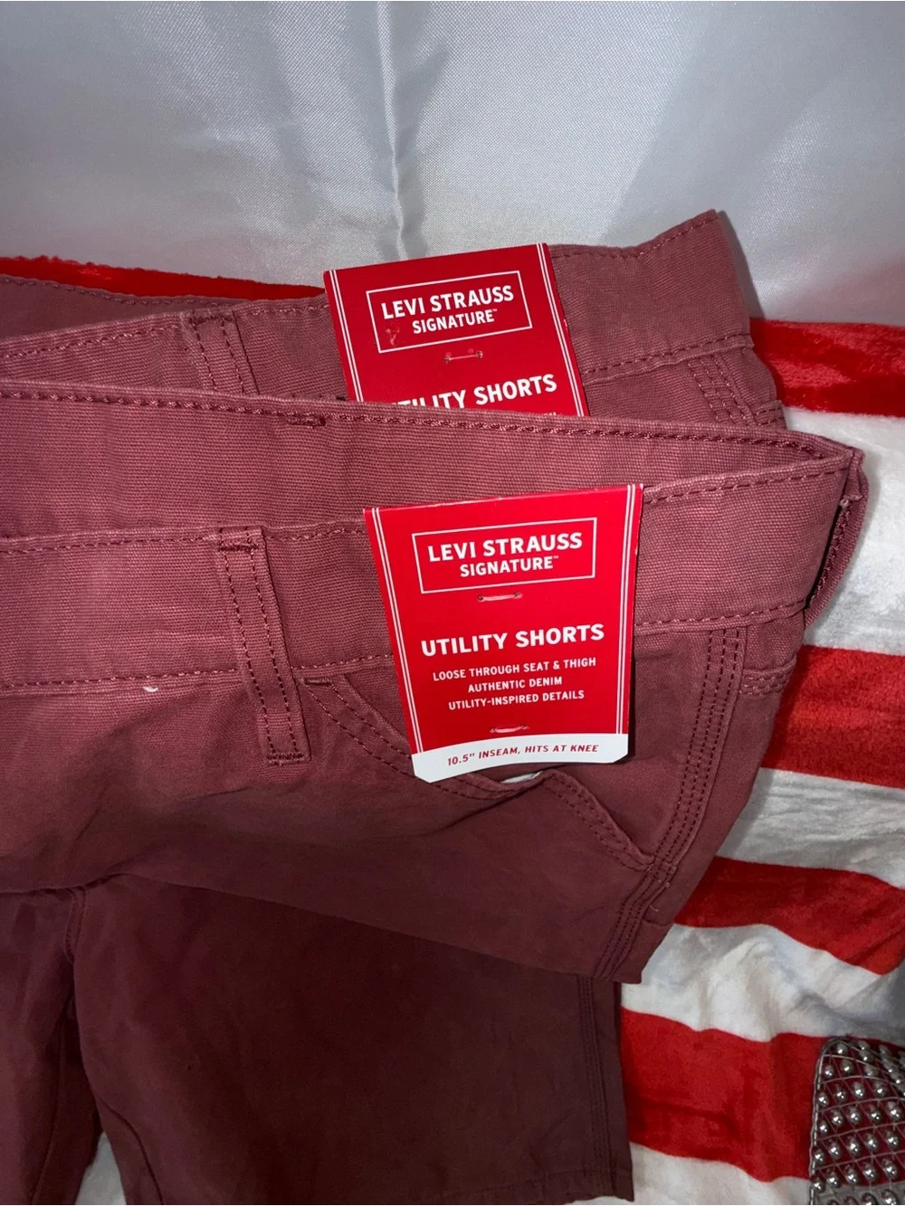 2 Levi's Men's 42 x 10 1/2” (long inseam), Shorts - Burgundy PRE STRESSED- Dirty